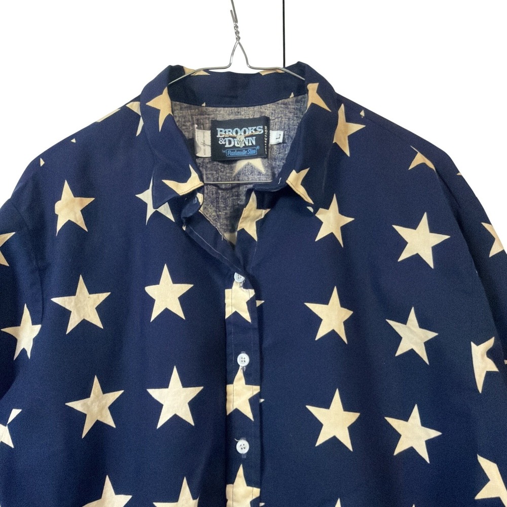 Brooks & Dunn Button Down Shirt Women Large Navy Blue Star Print Western 90s USA - Picture 6 of 11